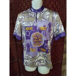Vintage 90s Cycling Jersey All Over Print Rideau Lakes Cycle Tour Large 1/4 Zip